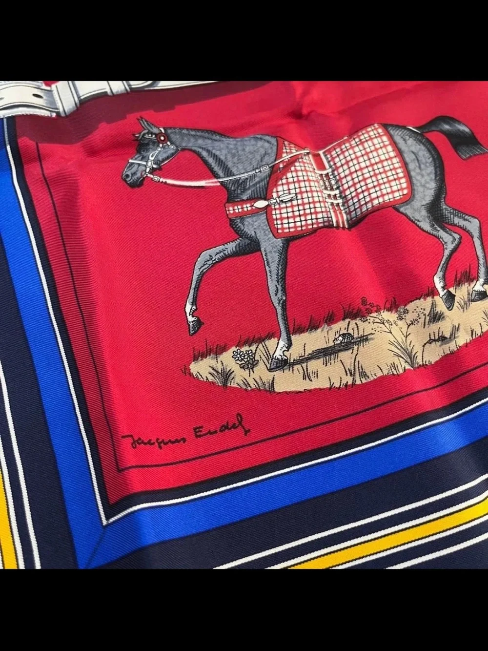 Hermes Multicolor Horse Blanket Pattern Silk Scarf